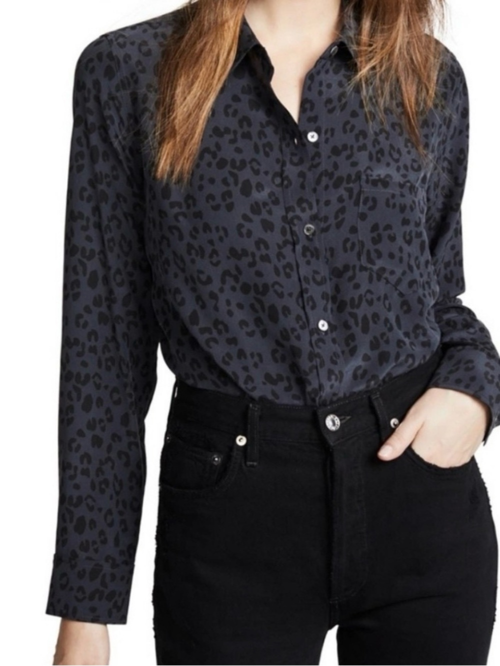 NWT Rails Kate Silk Button Down Blouse Black Leopard Print XS